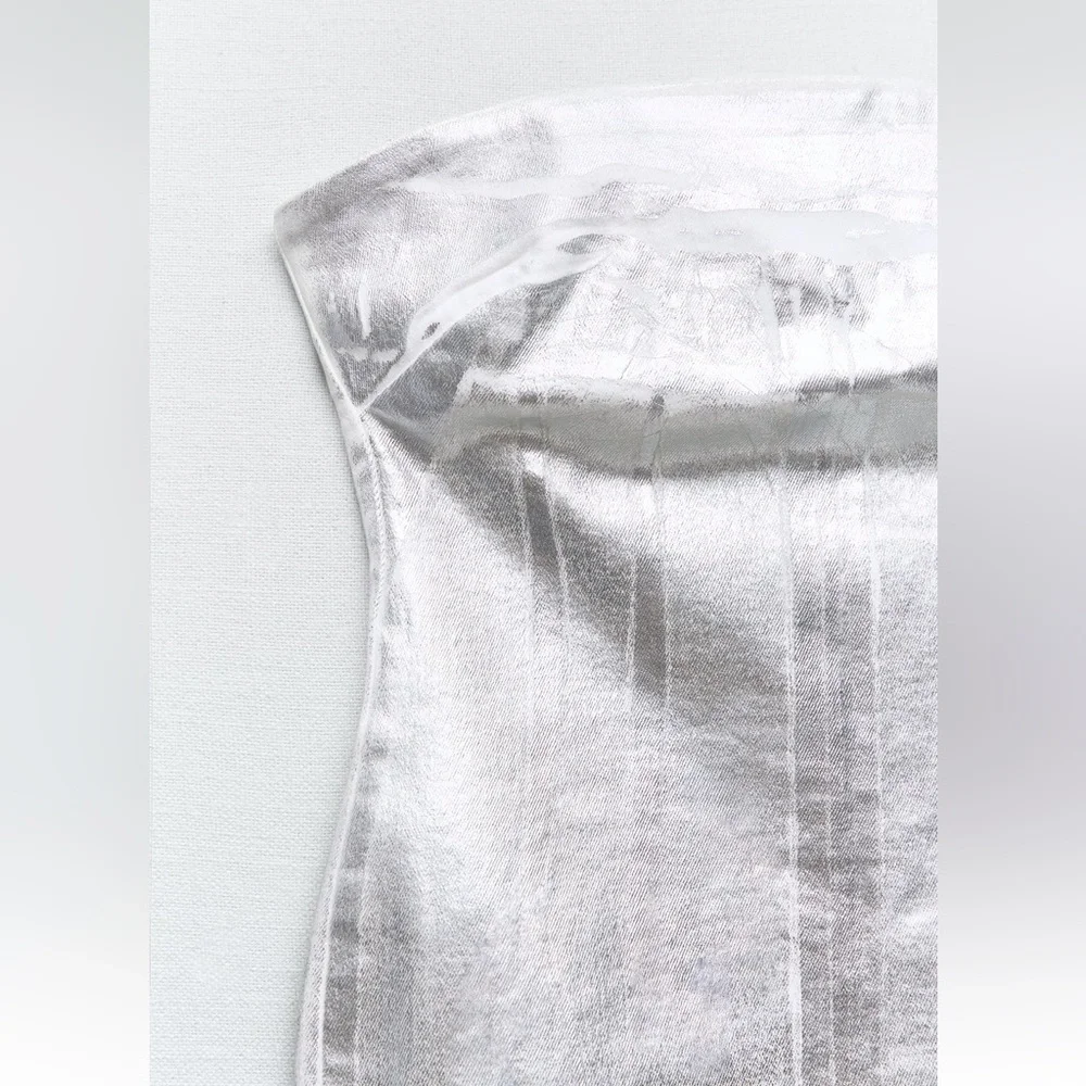 Zara ZW FITTED METALLIC DRESS. Silver. Size XS. New with Tags. - Picture 7 of 8